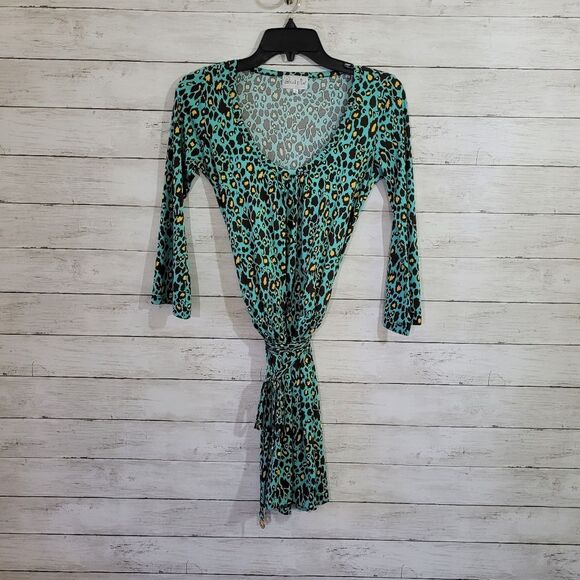 Mud Pie  Southern Tie Waist Dress Cheetah Lagoon Animal Print Size Small - Picture 8 of 10